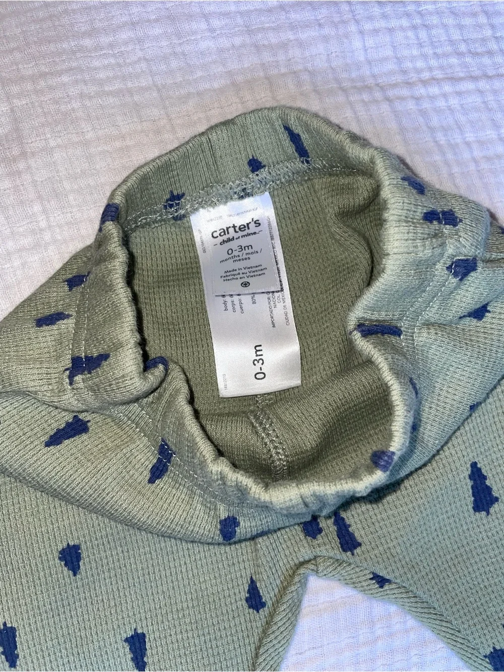 Carter's Olive Green Waffle Knit Baby Pants with Navy Tree Accents